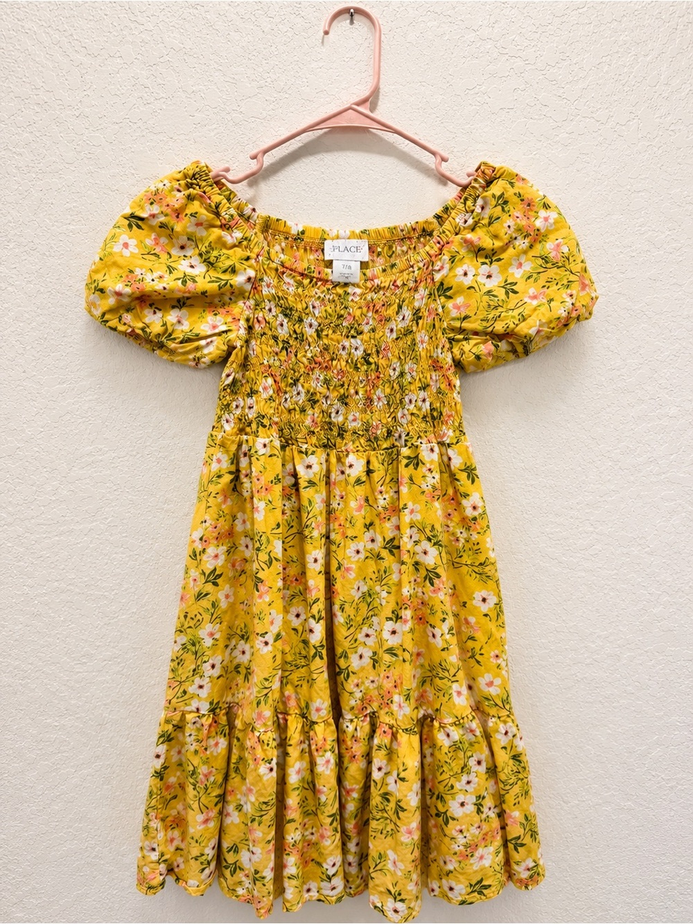 The Children's Place Yellow Floral Smocked Puff-Sleeve Dress